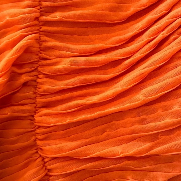 Zara Pleated Ruffle Mini Short Ruched Dress w/Ruffled Sleeves, Orange, Size S - Picture 3 of 11